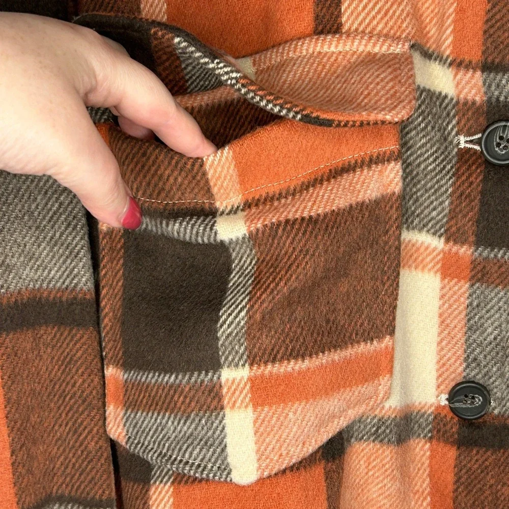 For The Republic Plaid Cropped Flannel Shacket Jacket L NWT Fall Gorpcore Layer